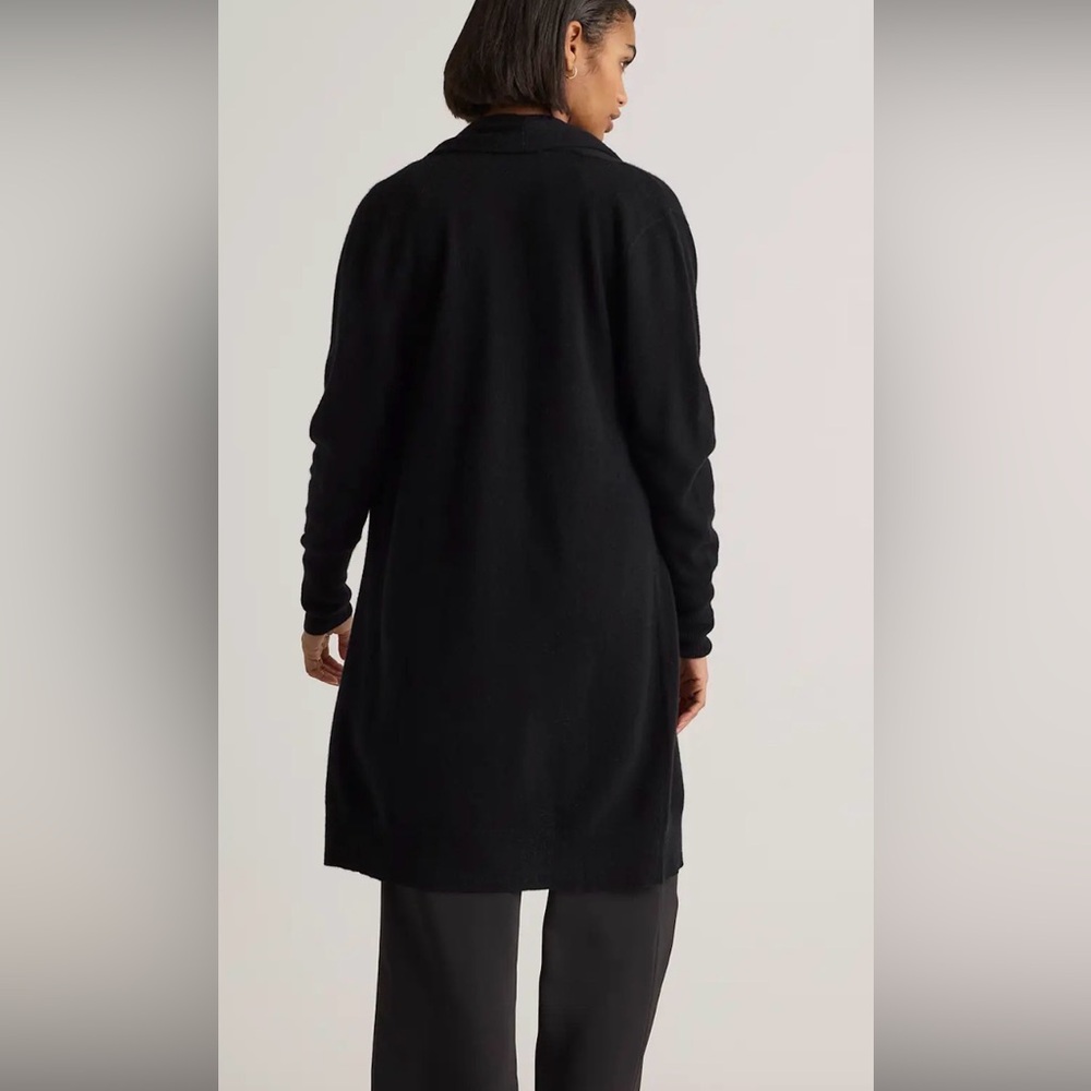 Quince Black Long Open-Front Knit Cardigan